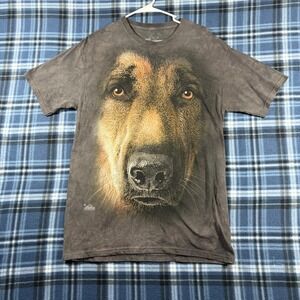 The Mountain German Shepherd Big Face T-Shirt Mens Medium Gray Acid Wash Cotton